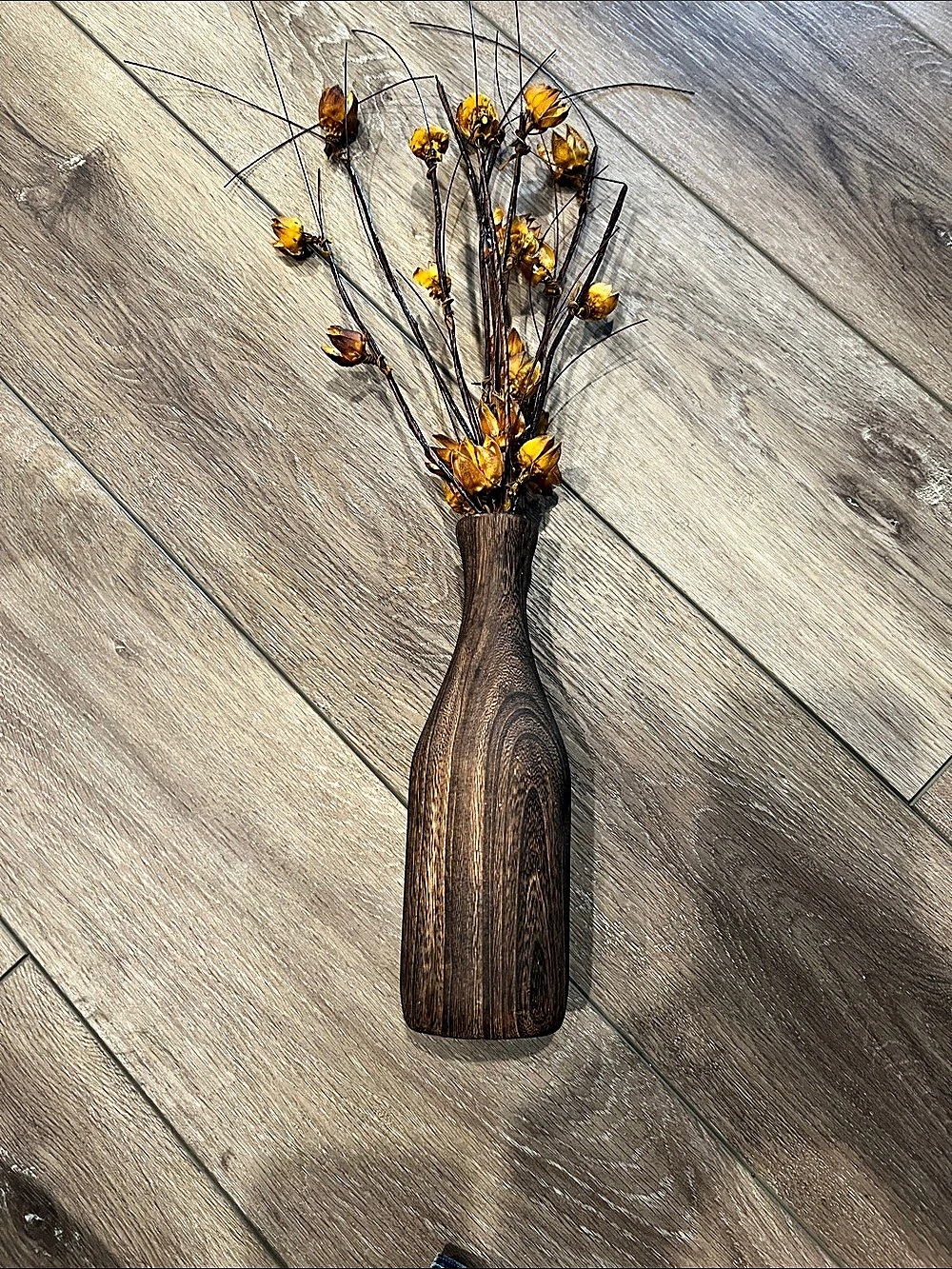 Creative Co-Op Paulownia Wood Vase Brown & Gold
